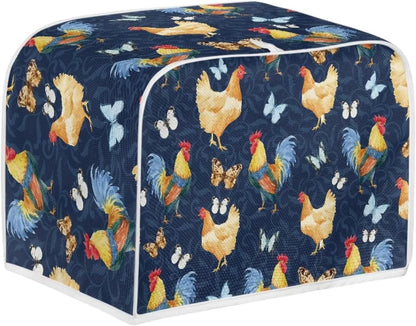 Toaster Cover 4 Slice, Rooster Chicken Pattern Kitchen Decor, Protective Cover for Bread Maker, Machine Washable