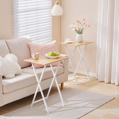 HOOBRO Folding TV Tray Tables, Set of 4 TV Trays with Storage Rack, Industrial Side Table for Eating at Couch, Foldable Snack Table for Small Space, Easy Assembly, Natural and White, WN50BZ01