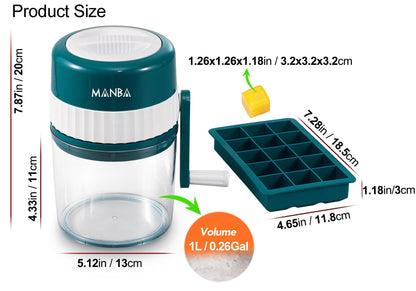 MANBA Ice Shaver and Snow Cone Machine - Premium Portable Ice Crusher and Shaved Ice Machine with Free Ice Cube Trays - BPA Free