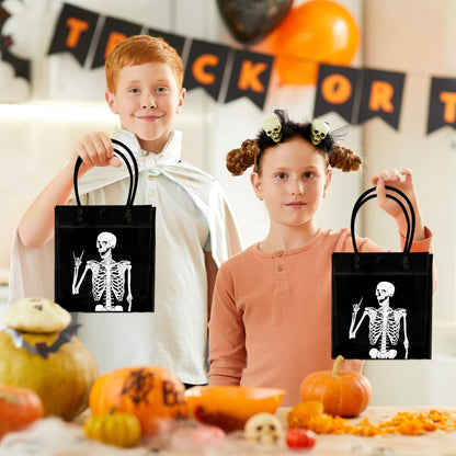 Whaline 12 Pcs Halloween Skeleton PVC Gift Bags Black White Skeleton Party Favor Bags with Handles Day of the Dead Reusable Clear Treat Tote Bag for Trick or Treat Holiday Birthday Party Supplies