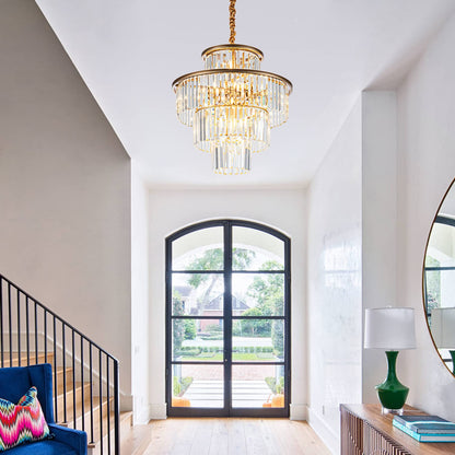 lighceac 23" 14-Light Modern Crystal Chandelier Light Fixtures 4-Tier Gold Luxury Chandeliers for Dining Room Round Hanging Pendant Lighting for Living Room Kitchen Entryway Bedroom Foyer Hallway