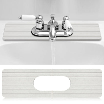 Funnymoom Stone Faucet Mat Sink Splash Guard, 24" Diatomite Quick Drying Stone Faucet Mat, Super Absorbent, Kitchen Sink Oval and Round Splash Tap Pad for Bathroom Counter & Kitchen(White)