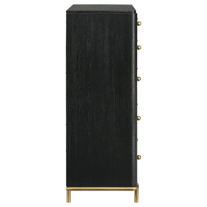 Coaster Home Furnishings - Arini - Wood - 5-Drawer Chest with Rounded Corners, Gold Knobs, Hidden Drawer and Wire-Brushed Finish - Coastal - Bedroom - Black - 224335