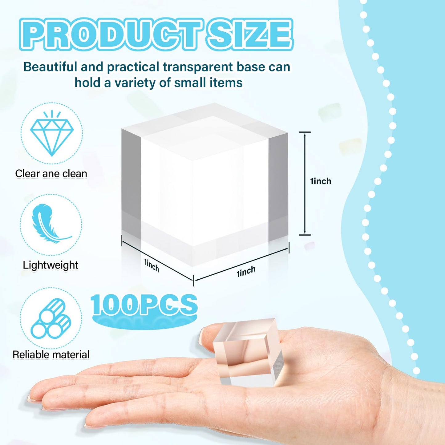 RattanView 50 Pcs Clear Acrylic Blocks 1" x 1" x 1" Acrylic Display Stands Base Square Cubes Clear Polished Cube Plastic Risers Ring Showcase Holder Base for Jewelry Display Photography Props