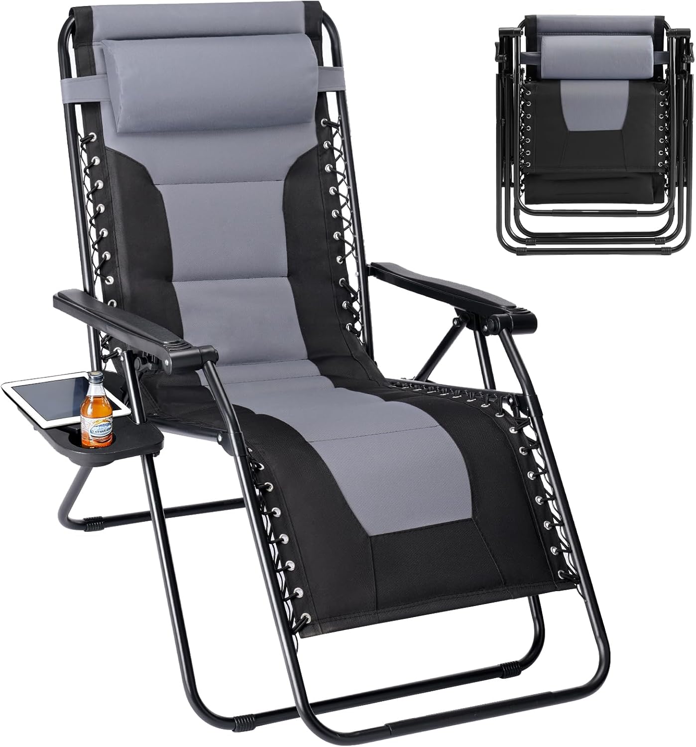 400 lbs, Sweetcrispy Zero Gravity Chairs, Foldable Patio Reclining Chairs with Adjustable Pillow & Cup Holder