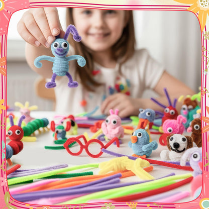 Ovveroche 1000 PCS Pipe Cleaners Craft, Pipe Cleaner Bulk Flower Kit with Handle, 7 Colors Chenille Stems Flower Making Kit with Floral Wires, Gardening Tape, Stamen, Ribbon for Art Craft Supplies