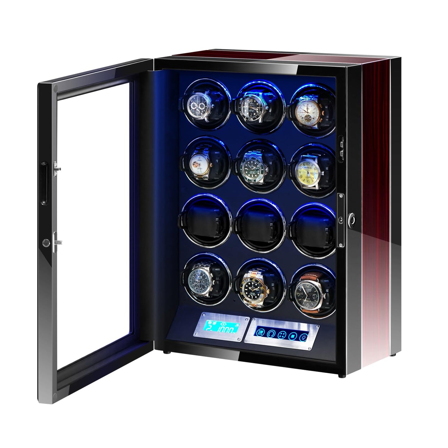 LELTNSOU Watch Winder for 12 Winding Spaces Automatic Watches, Ultra-Quiet Japanese Motors, Built-in LED Illumination and LCD Touchscreen Control