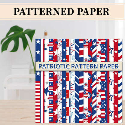 Whaline 40 Sheets Patriotic Pattern Paper Star Fireworks Stripe Scrapbook Specialty Paper 4th of July Double Sided Craft Papers For Independence Day DIY Card Making Photo Album Decor, 5.9 x 5.9 Inch
