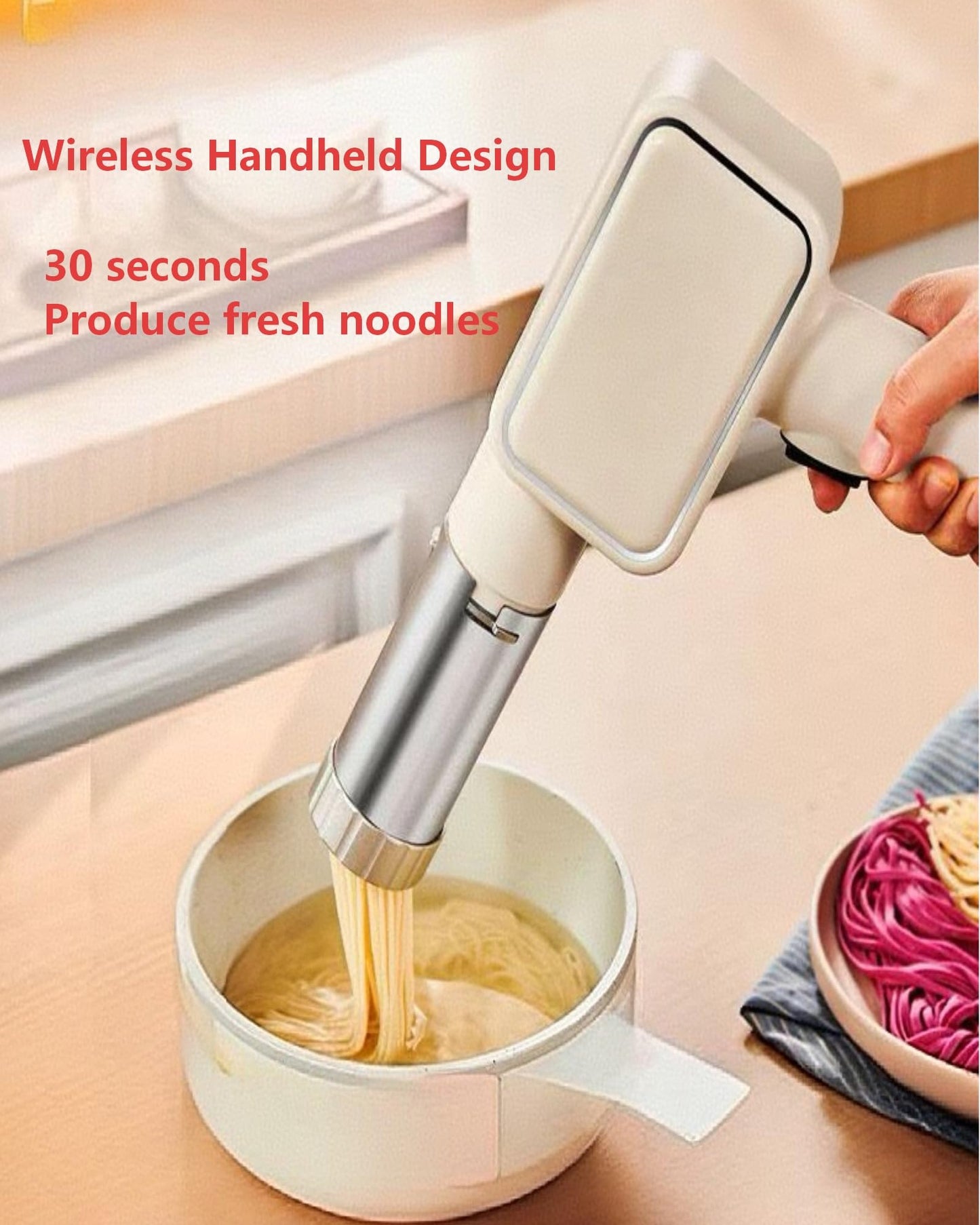 Electric Pasta Machine, Household Handheld Wireless Noodle Machine. A Homemade Noodle Machine With 10 Types Of Noodle Molds And 2 Types Of Enema Filling Nozzles