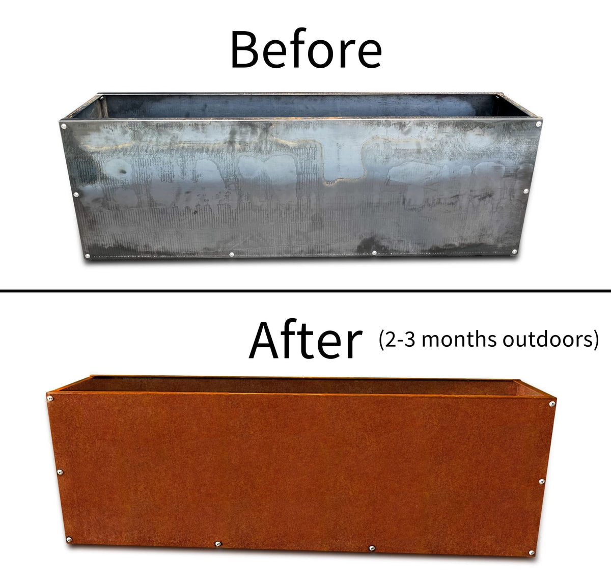 DIY CARTEL Corten Steel Rectangular Outdoor Planter Box, Rustic & Modern Farmhouse Design, Large Raised Metal Garden Bed for Commercial & Residential Use (48in x 10in x 16in)