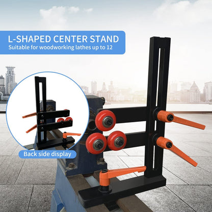 Wood Lathe Steady Rest，Stable L Shaped Woodworking Lathe Center with 3 Fixed Wheels Adjustable Wheel Position for Woodworking Lathes Up to 12 Inches