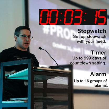 CHKOSDA Digital Wall Clock, Oversize Led Digital Clock Large Display with Auto Dimmer, Huge Countdown Timer with Remote Control, 27" Wide Led Display, 6 Digits, Wall Mount, Date and Temperature (Red)