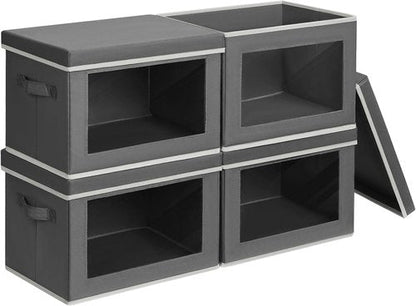 Homsorout Stackable Storage Bins - Large Foldable Closet Organizers with Lids, 4-Pack, Dark Grey