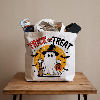 LRYBUD Funny Halloween Tote Bag Trick or Treat for Women Canvas Womens Work Tote Bag Gifts