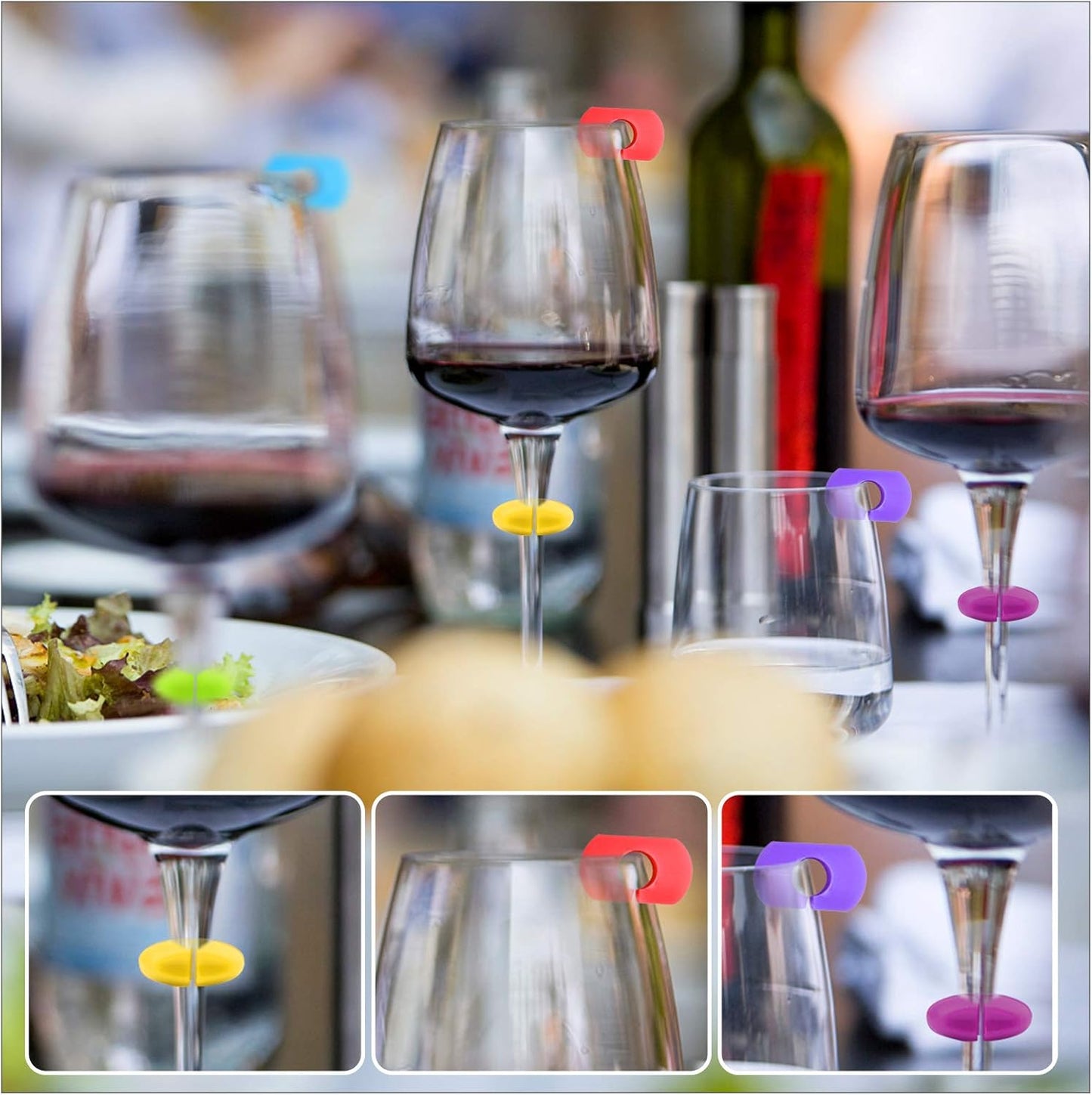 Lasiyanor 48Pcs Wine Glass Markers, Silicone Charms for Bar Party Martinis Cocktail Champagne Glasses