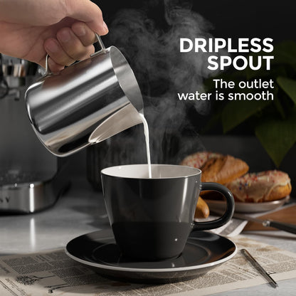 JZ.CAFE Milk Frothing Pitcher, 12 Oz/350 ML Milk Frother Steamer Cup Stainless Steel Espresso Cup with Decorating Pen