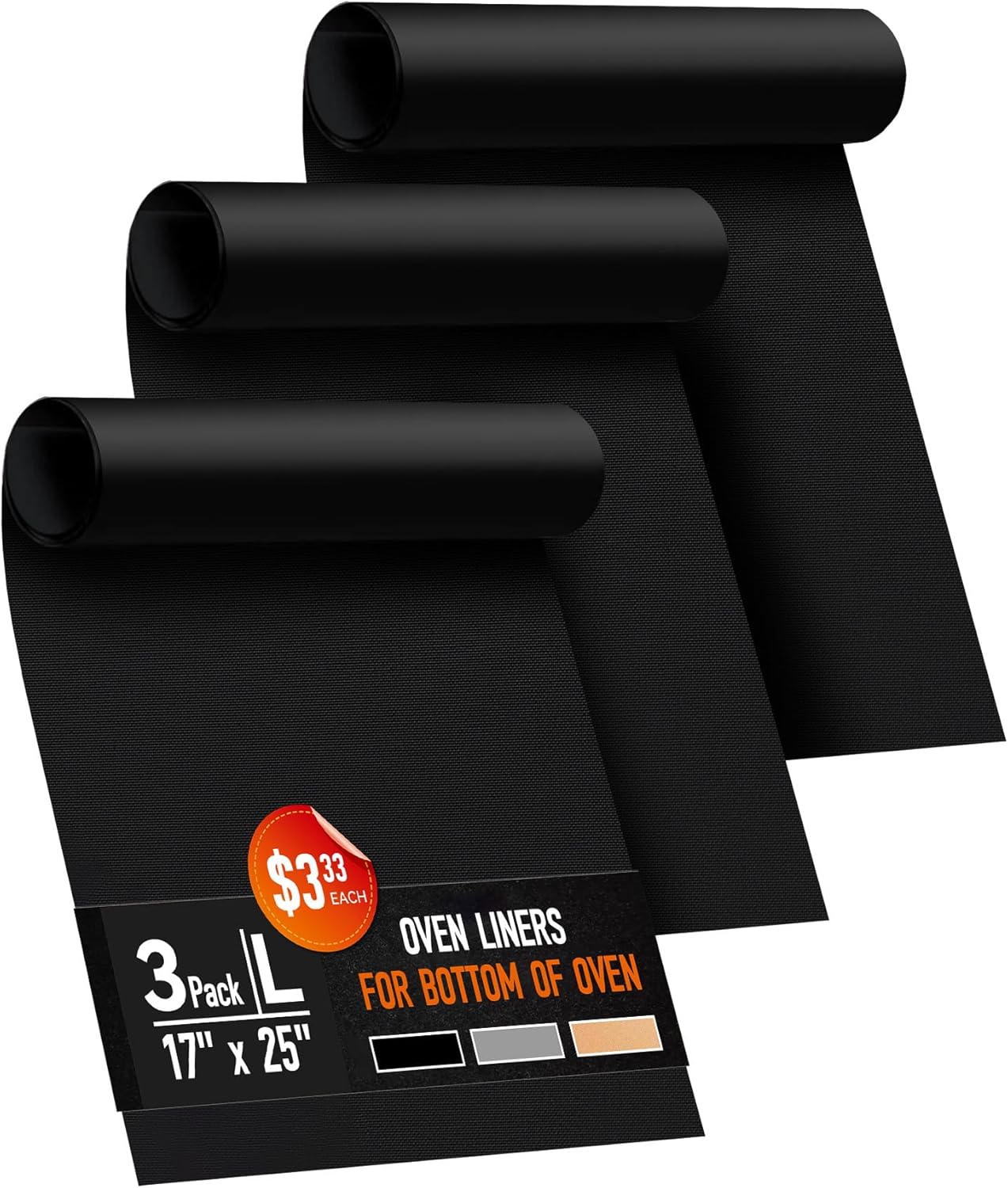 Skiennix Oven Liners - Heavy Duty Non-Stick Mats for Electric & Gas Ovens | 17x25" | BPA & PFOA Free, Dishwasher Safe, Black
