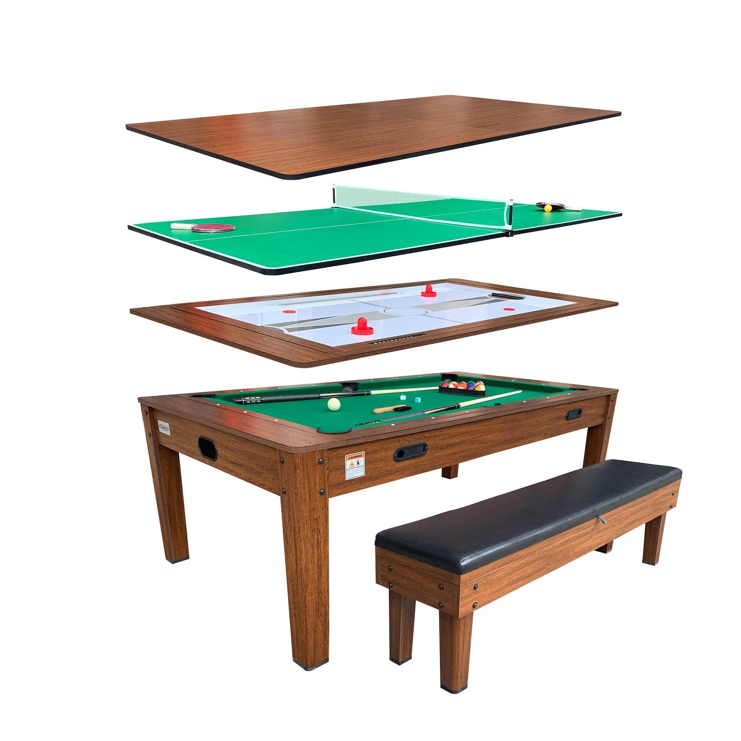RACK Luxor 7.5-Foot 4-in-1 Multi-Game Swivel Billiard/Pool Table (Green Felt with 1 Bench) – Pool Table, Table Tennis, Air Hockey & Dining Table – Portable Multi Game Table for Adults & Kids