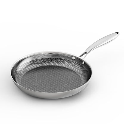COOKER KING 8-Inch Stainless Steel Pan, Hybrid Nonstick Frying Pan, Skillet, 3-Ply Clad Cookware, Even Heat Distribution, Dishwasher & Oven Safe, with Stay-Cool Handle, Induction Compatible
