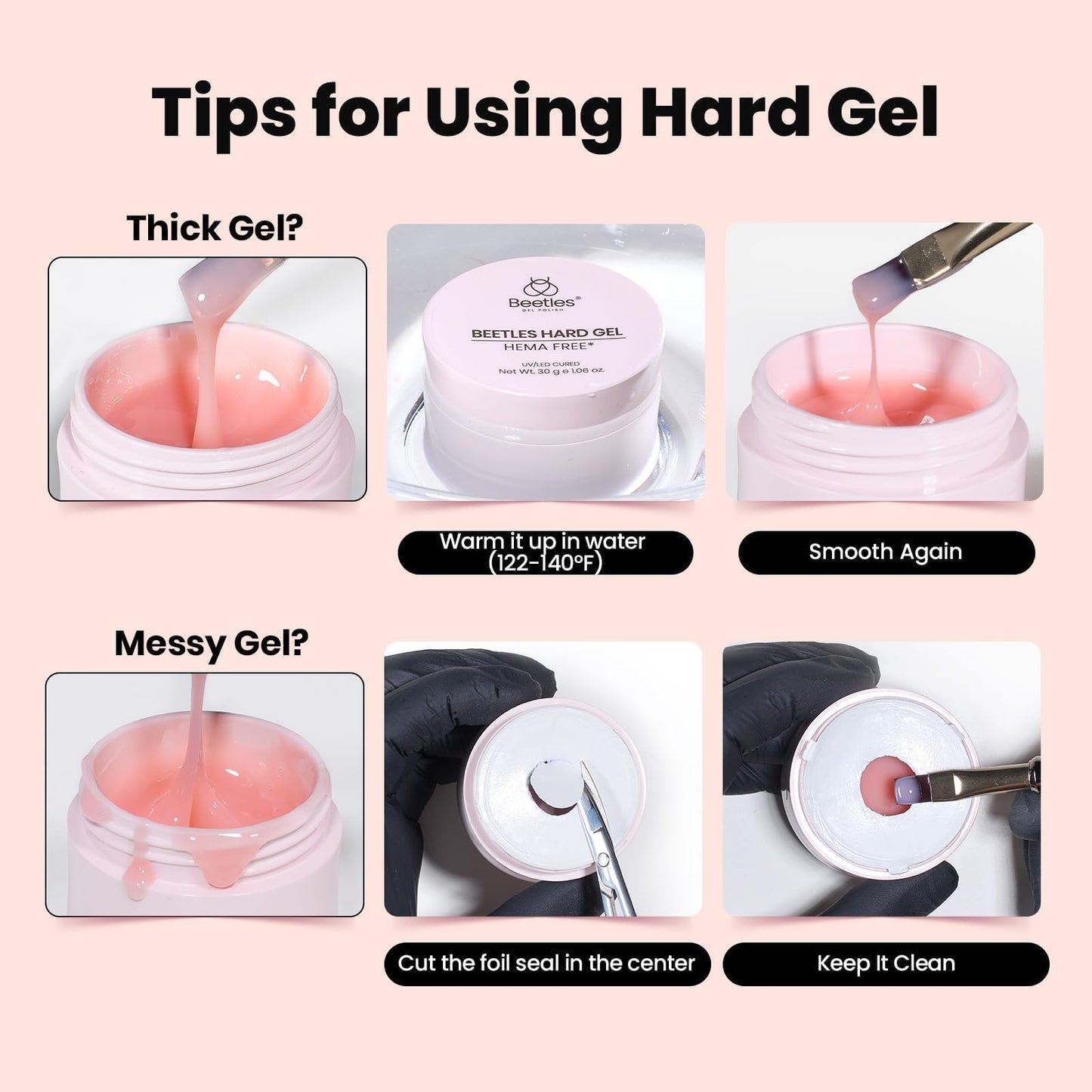Beetles Hema Free Hard Gel for Nails,2.12 oz 9 in 1 Hard Gel for Nail Extension & Strengthening Broken Nail Repair with Flat Brush 100 Pcs Nail Forms UV LED Lamp Cured Salon Nail Technicians Women