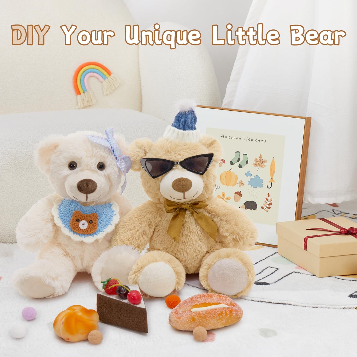 MorisMos 14 Piece Teddy Bears Bulk Baby Shower,14 Inch Cute Teddy Bear Stuffed Animals Plush,Small Stuffed Bears,Centerpiece Decoration,Brown,White,Dark Brown