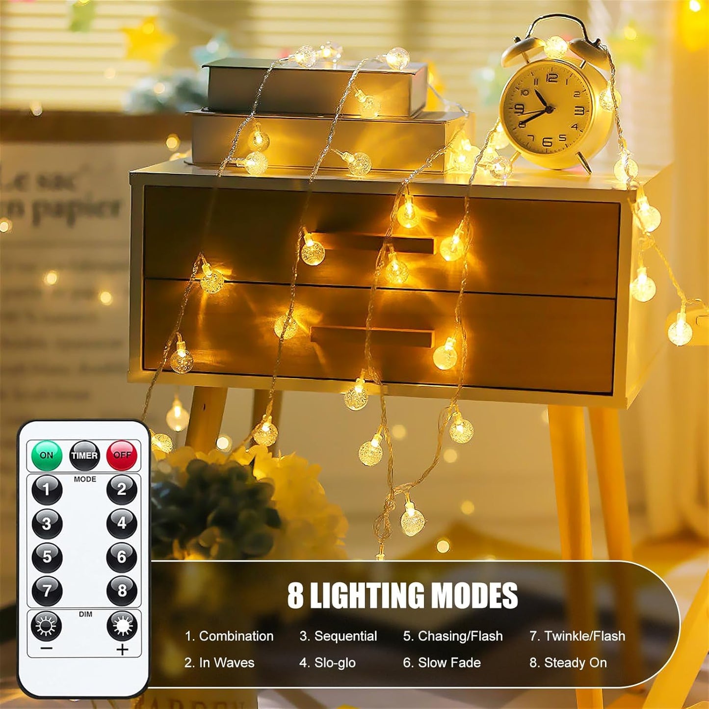 Minetom Crystal Globe String Lights - 30 LED Waterproof Fairy Lights with Remote | 17 ft Warm White for Party Decor
