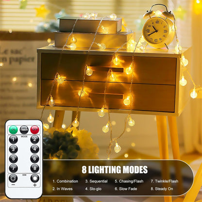 Minetom Crystal Globe String Lights - 30 LED Waterproof Fairy Lights with Remote | 17 ft Warm White for Party Decor