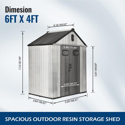 Domi 6x4Ft Resin Outdoor Storage Shed, Small Plastic Garden Shed with Carpet, Outside Weatherproof Storage Building for Tools, Bike, Lawn Mower, Patio, Backyard
