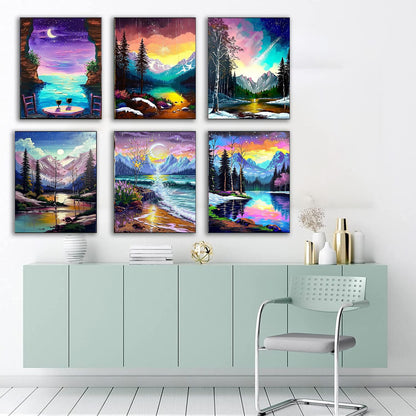 EWJRNSF 5D Diamond Painting Kits for Adults Beginners, Diamond Arts Kits Diamond Art Sets,Gem Painting Arts & Crafts Home Wall Decoration 11.8x15.7 Inches 6 Pack Landscape
