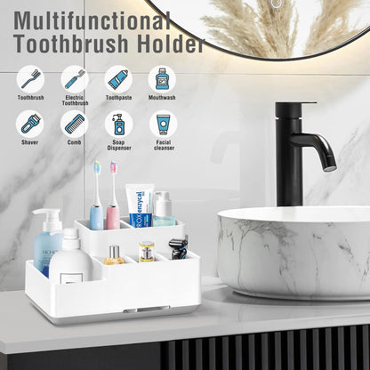 Electric Toothbrush Holder, Detachable Non-Slip Bathroom Organizer with 6 Compartments and Drainage Holes
