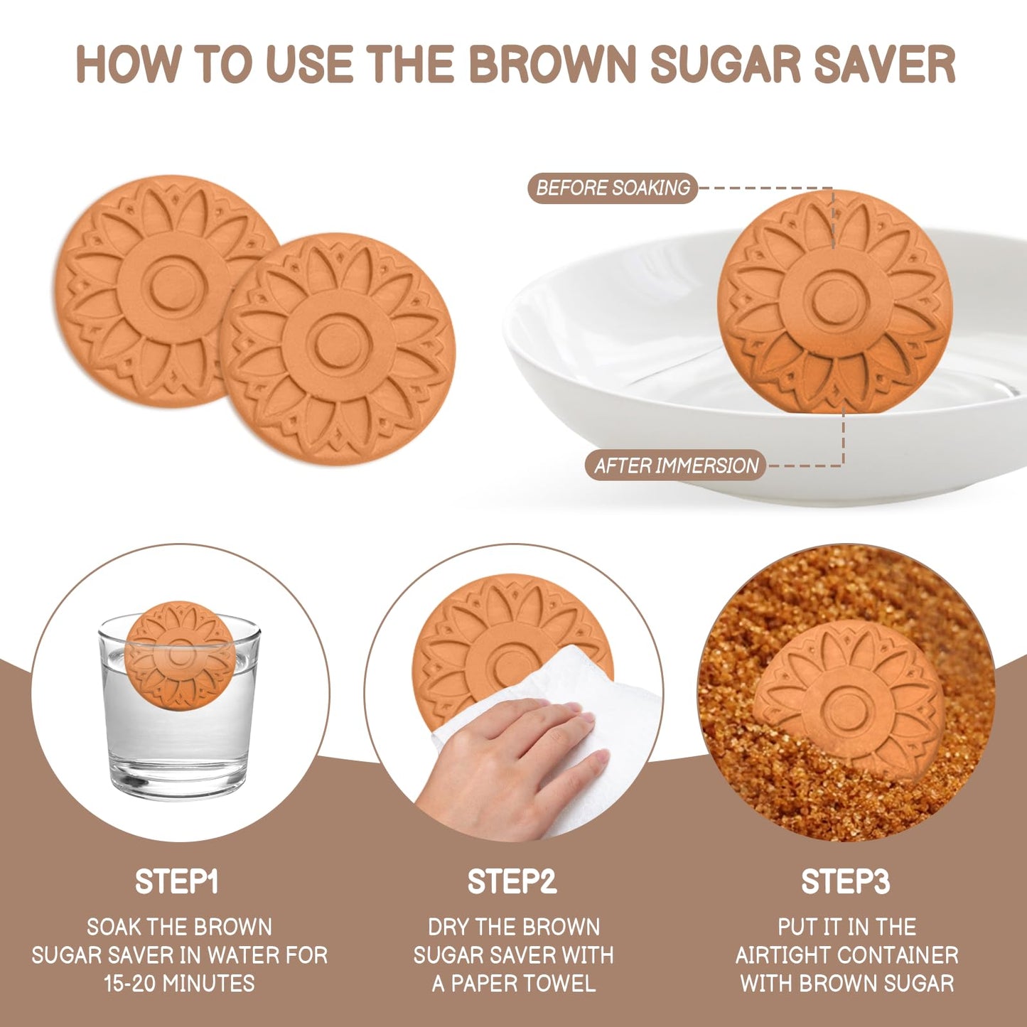 EQUNROY Airtight Brown Sugar Container 800ml/27OZ (2-Pack) Clear Storage Jars with 2 Brown Sugar Keeper, 20ml & 30ml Measuring Scoops - Stackable Kitchen Canister for Baking, Salt, Snacks