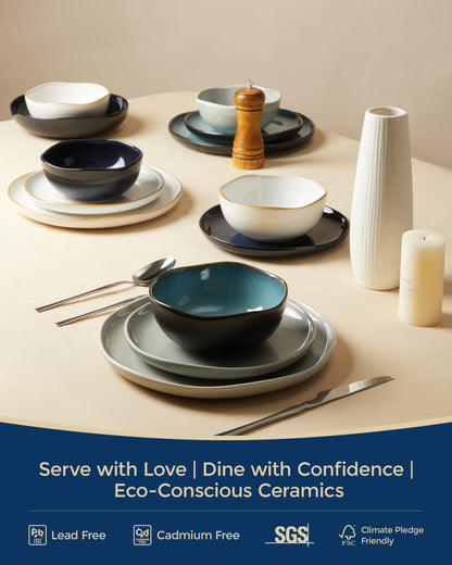 Pokini Extra Large Dinnerware Set for 12, 36 Pieces Ceramic Plates and Bowls Set, Kitchen Dish Set, Microwave & Dishwasher Safe Dishware, Ocean-Inspired Stoneware for Big Gatherings, Starry Blue