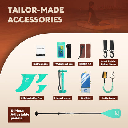 TIDETREK 11'/11'6" x 33"/34" x 6" Inflatable SUP Paddle Board – Extra-Wide, Stable Stand Up Paddle Board with Premium Full Accessory Set for Adults & Youth (Earth Pulse, 11'x34 x6)