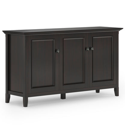 SIMPLIHOME Amherst 60-inch Wide Solid Wood 3-Door Storage Cabinet in Hickory Brown, Transitional-Style Buffet Sideboard for Living Room, Dining Room or Entryway