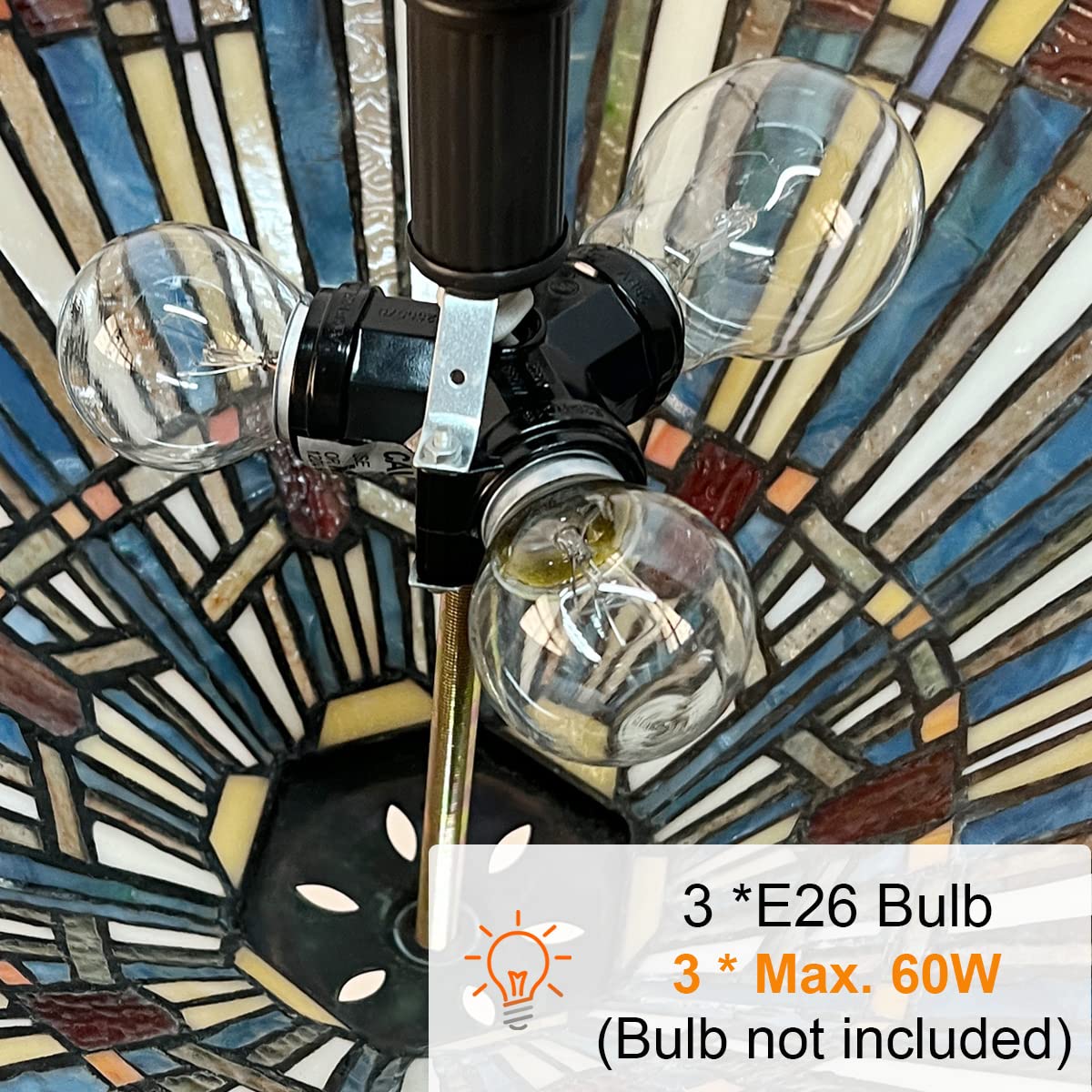 COTOSS Tiffany Pendant Light Fixtures,22" Wide Stained Glass Inverted Ceiling Pendant for Dining Room,Antique Style 3 Lights Hanging Lamp for Living Room Kitchen Entryway