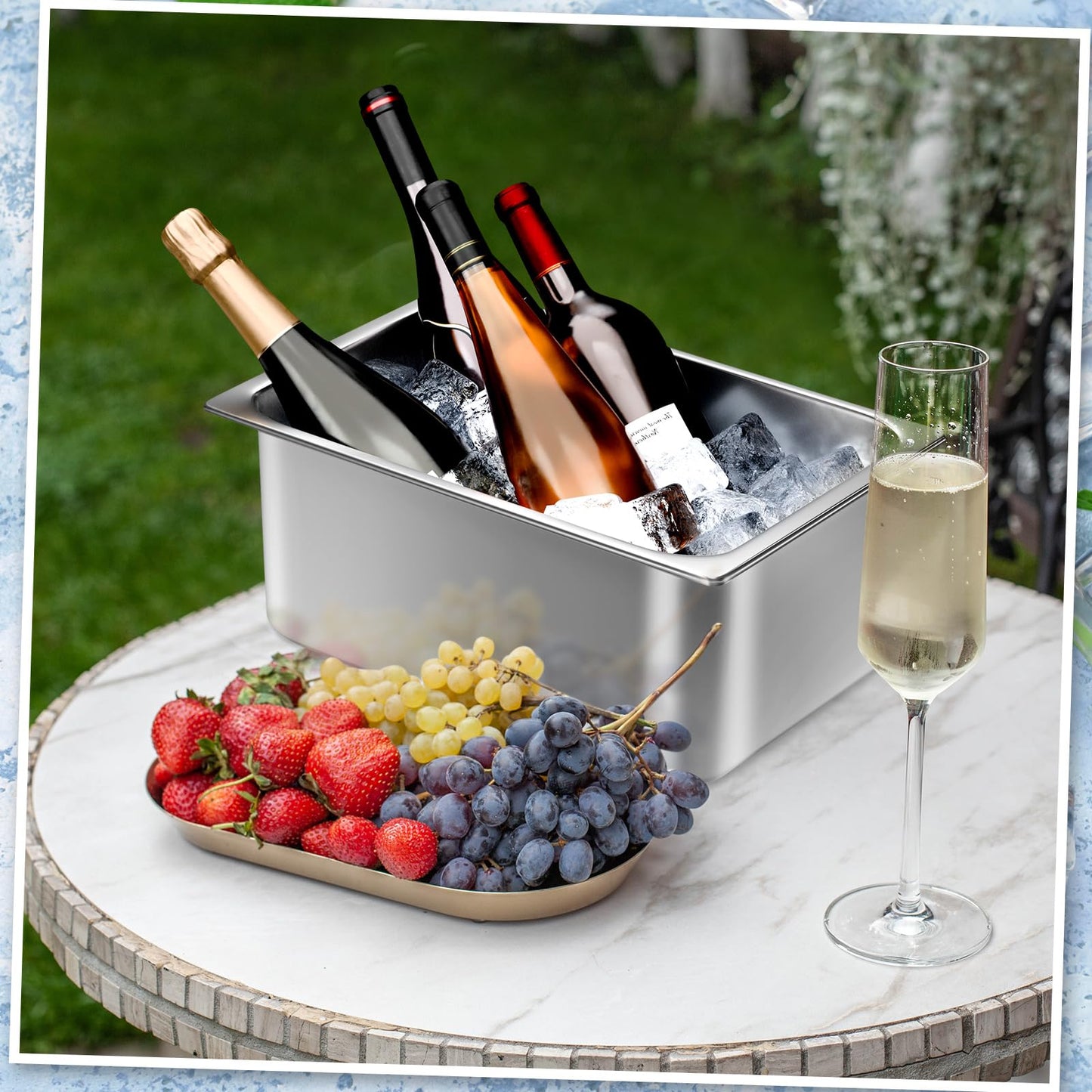 meekoo 2 Pack Ice Buckets for Freezer Wine Beer Champagne Bucket Stainless Steel Bin for Freezer Metal Drink Buckets Cocktails Wine Cooling for Mimosa Bar Supplies (9 Liters)
