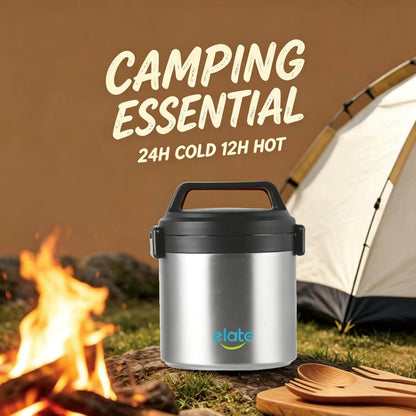 Elate 2-Quart/64oz Camp Crock Thermos for Hot/Cold Food, Wide-Mouth Thermal Container, Stainless Steel Vacuum-Insulated Jar, Portable Lunch Pot for Outdoor Adventure, Camping, Picnics, Trips, Potlucks