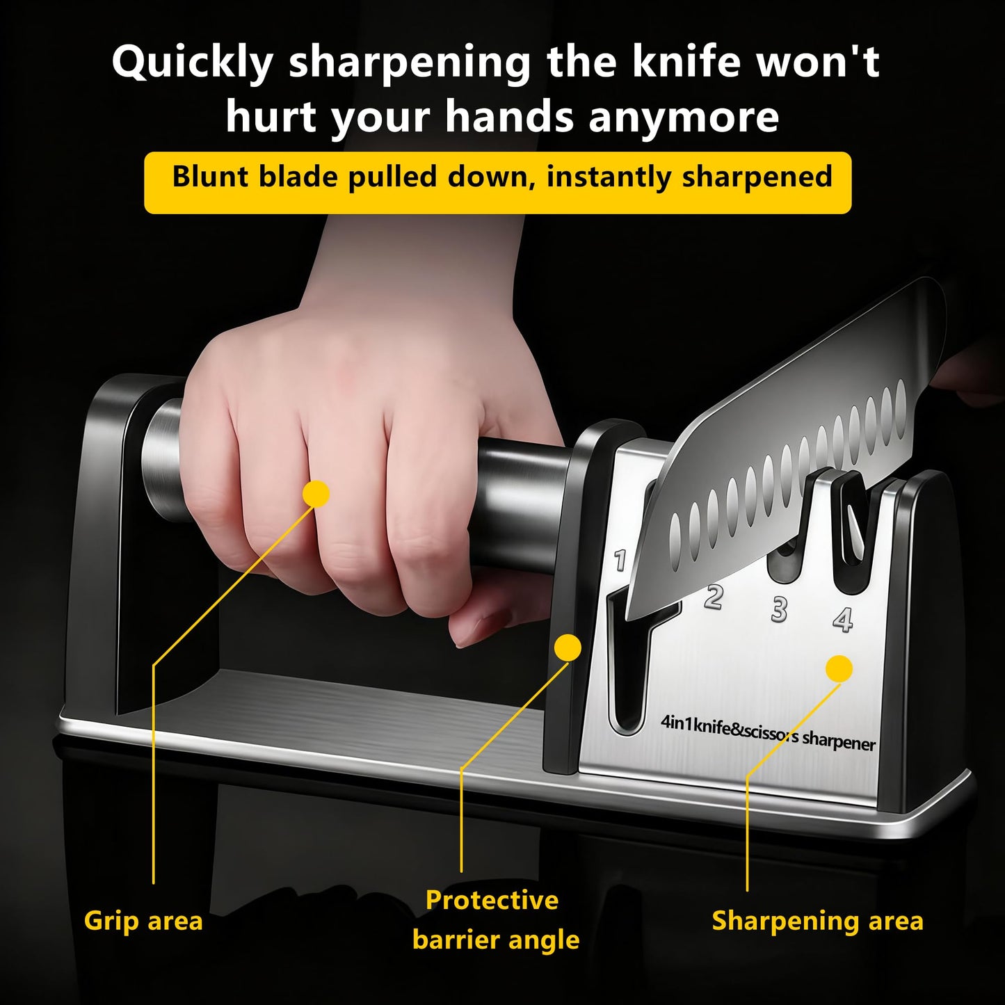 Knife Sharpeners, 4 in 1 Professional Chef's Kitchen Knife Accessories, Kitchen Blade & Scissors Sharpening Tool, Versatile Manual Knife Sharpener, Easy to Use, for Kitchen Knife