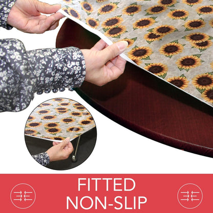Covers For The Home Deluxe Elastic Edged Flannel Backed Vinyl Fitted Table Cover - Sunflower Pattern - Fits Tables up
