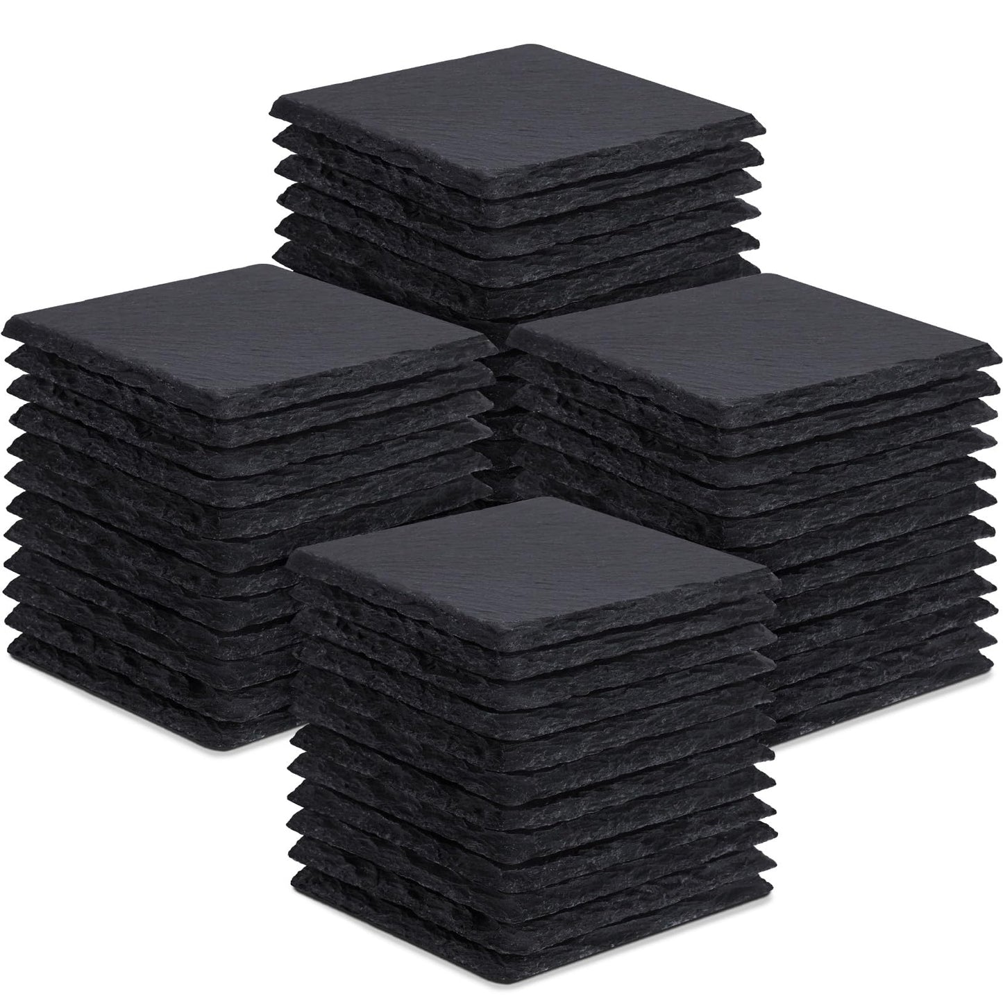 48 Pieces Slate Drink Coasters, GOH DODD 4 Inch Black Coasters Stone Coaster Set, Laser Engraving Blanks with Anti-Scratch Bottom for Home Office Bar Outdoor Housewarming Gifts Wedding Party, Square