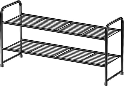 2 Closet 27 Inch Tier Shoe Rack, Metal Shoe Shelf Organizer for Entryway, Garage, Stackable, Black