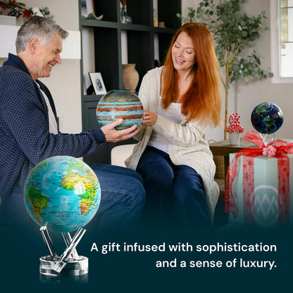 MOVA Globe - Ocean Blue Relief Prestige (8.5") | Solar-Powered Rotating World Globe with Terrain Detail | No Batteries or Cords | Elegant Desk Décor or Educational Gift