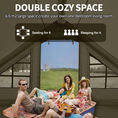 Inflatable Tent with Pump, 4-6 Person Glamping Camping Tents House, Easy Setup Blow Up Family Tents for 4 Seasons Waterproof Inflatable Tent for Camping Wind Resistant Air Tents House for Adult