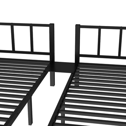 Bellemave Triple Bunk Bed for Kids, Detachable Queen Over Twin & Twin Metal Bunk Bed with Guardrails, Ladder & Storage, Converts to 3 Separate Beds, Easy to Assemble (3 Bunk Beds for Kids, Black)