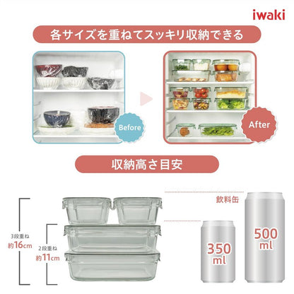 iwaki PC-PRN4G42 Heat Resistant Glass Storage Container, Olive Green, System Set, Mini Pack & Range