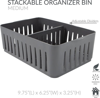 Simplify 3 Compartment Stackable Bin with Adjustable Dividers, Drawer Organizer, Storage Basket for Office, Desk