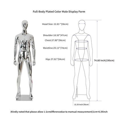 Full Body Male Mannequin with Chrome Metallic Finish, Fiberglass Abstract Dress Form with Posable Head, Futuristic Retail Display Dummy with Metal Base for Men's Fashion Window(Chrome Green)