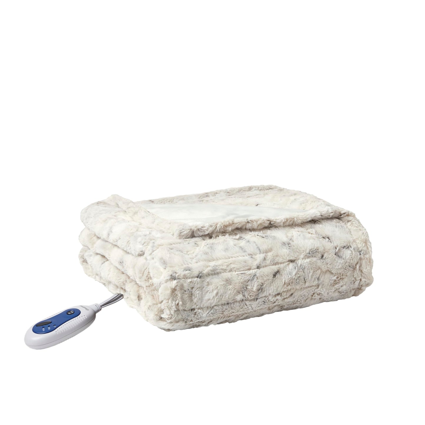 Beautyrest Zuri Reversible Faux Fur to Mink Electric Blanket, Auto Shut Off, Virtually Zero EMF, Multi Heat Setting, UL Certified, Machine Washable, Natural Marble Throw 50x70