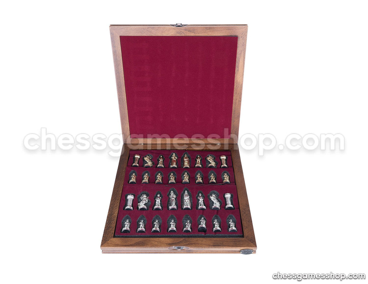 Chess and Games Shop Muba Luxury Handmade Chess Set - Brass Chessmen, Rosewood Mosaic Chess Board - Gift Item, 2 Players, Age 8+
