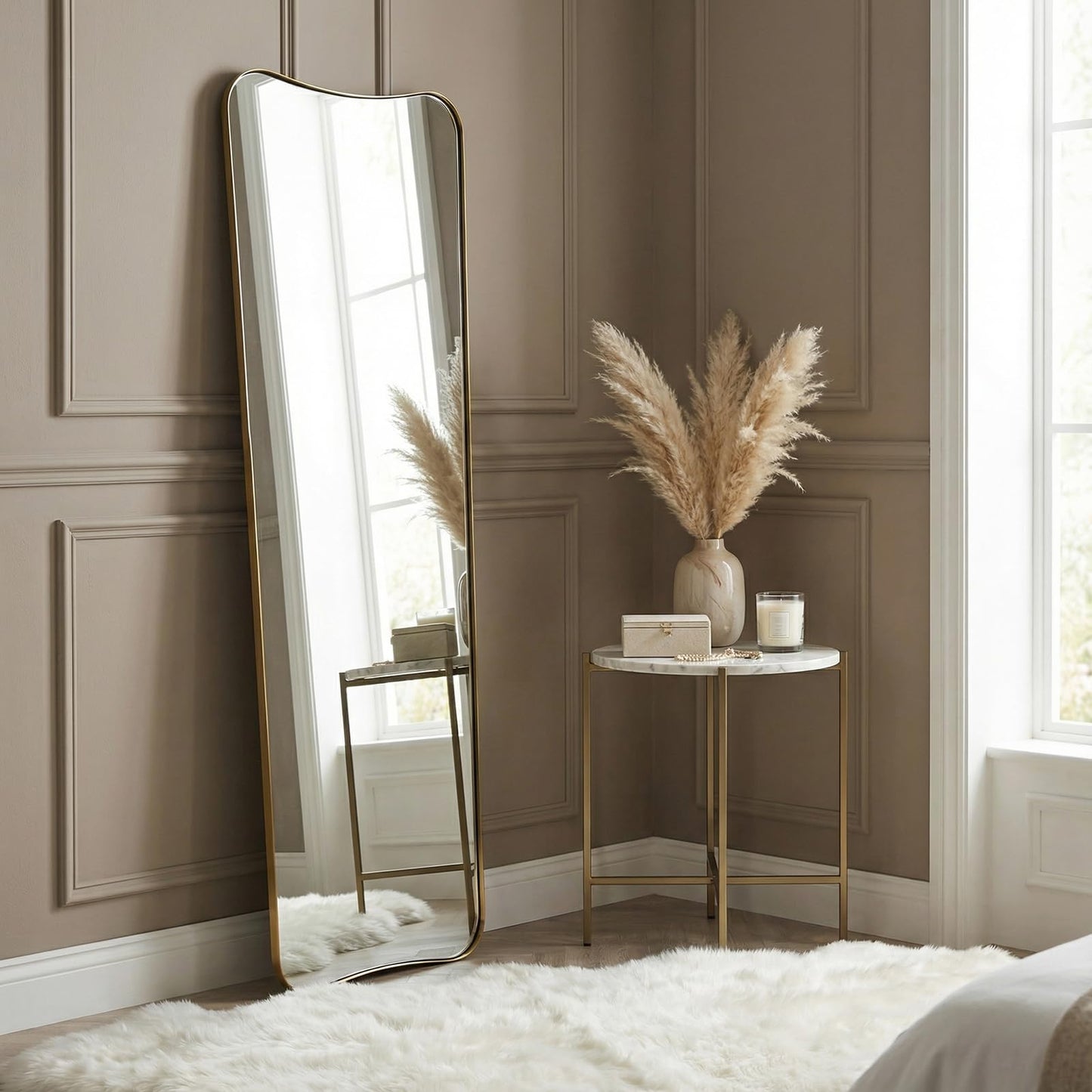 ANDY STAR Full Length Mirror 21" x 64", Gold Decorative Full Body Mirror with Stainless Steel Thin Frame, Italian Curved Edge Design, Wall Mount or Leaning for Bedroom, Cloakroom, Living Room